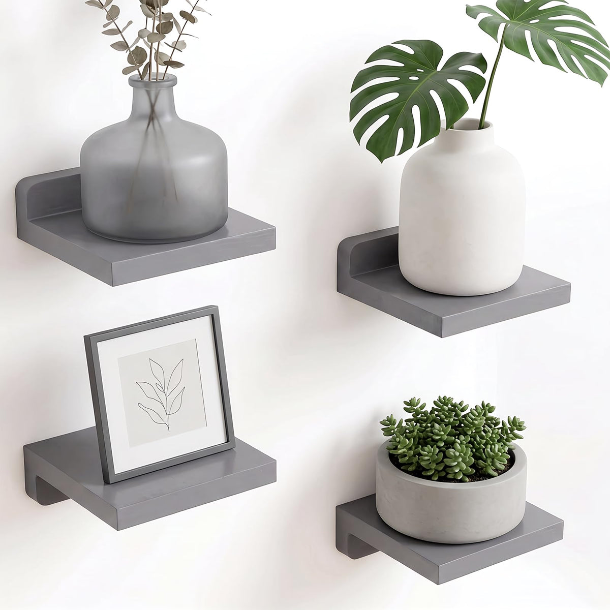 Fixwal Small Floating Shelves for Wall (Dark Carbonized, Set of 4, 5 Inch)