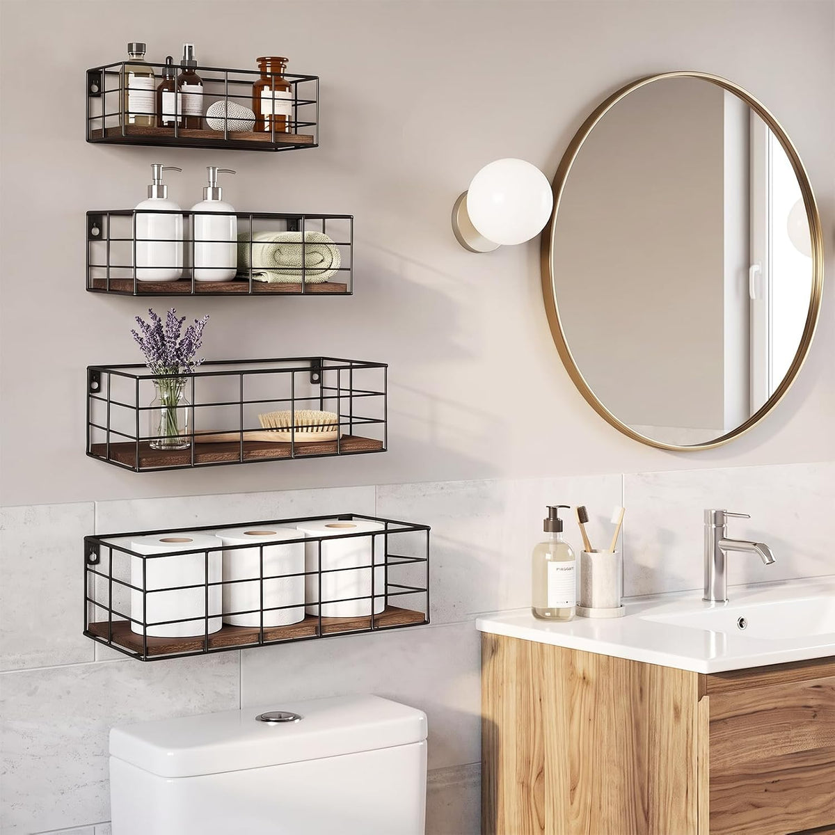 Fixwal Wire Frame Floating Shelves for Wall Storage 4 Different Sizes