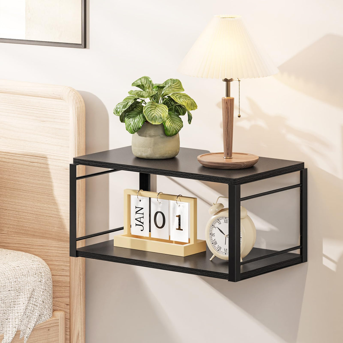 Floating Nightstand, Wood Bedside Shelf Wall Mounted Nightstand, Floating Bedside Table Wall Shelf for Bedroom, Living Room, Bathroom, Kitchen, Office (Vintage Brown)