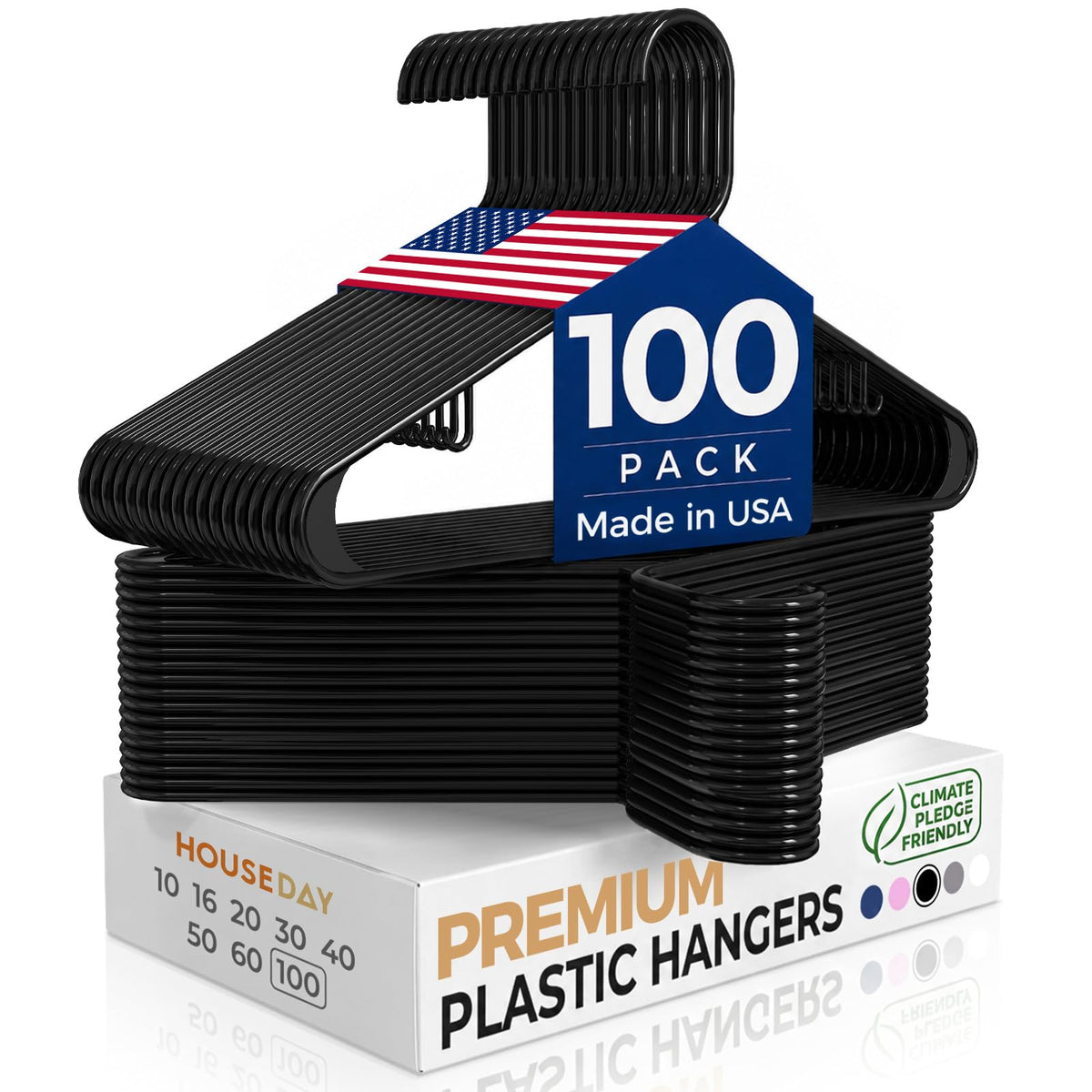 HOUSE DAY White Plastic Hangers 50 Pack, Slim Space-Saving Clothes Hangers