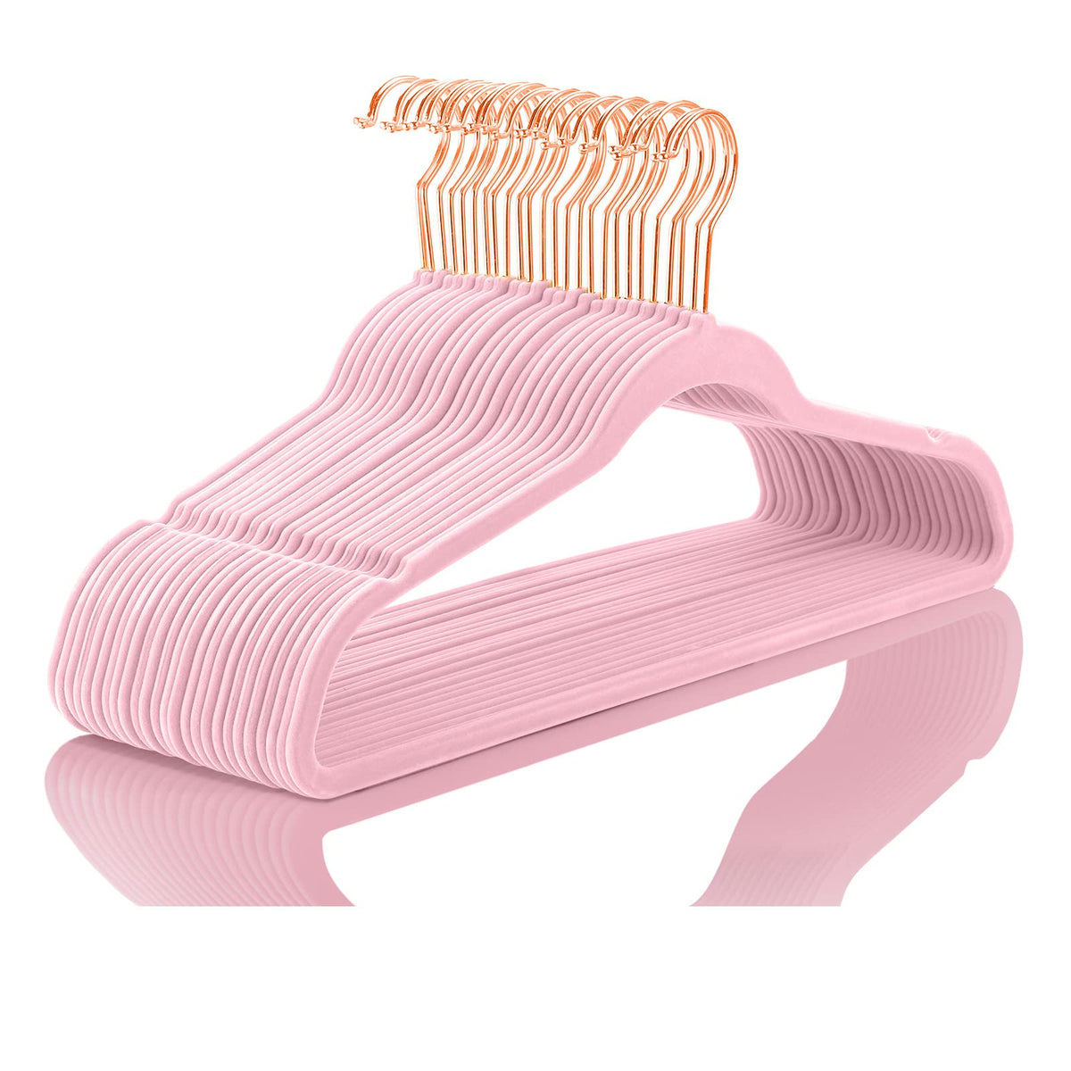 MIZGI Velvet Hangers 50 Pack Non Slip Heavy Duty Blush Pink Rose Gold Hooks