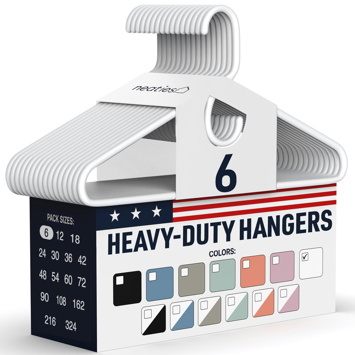 Heavy Duty Clothes Hangers 18 Pack – Made in the USA – 8lb Capacity Plastic Hangers for Adult Clothing – Durable for Pants, Coats, Jackets, or Jeans – White