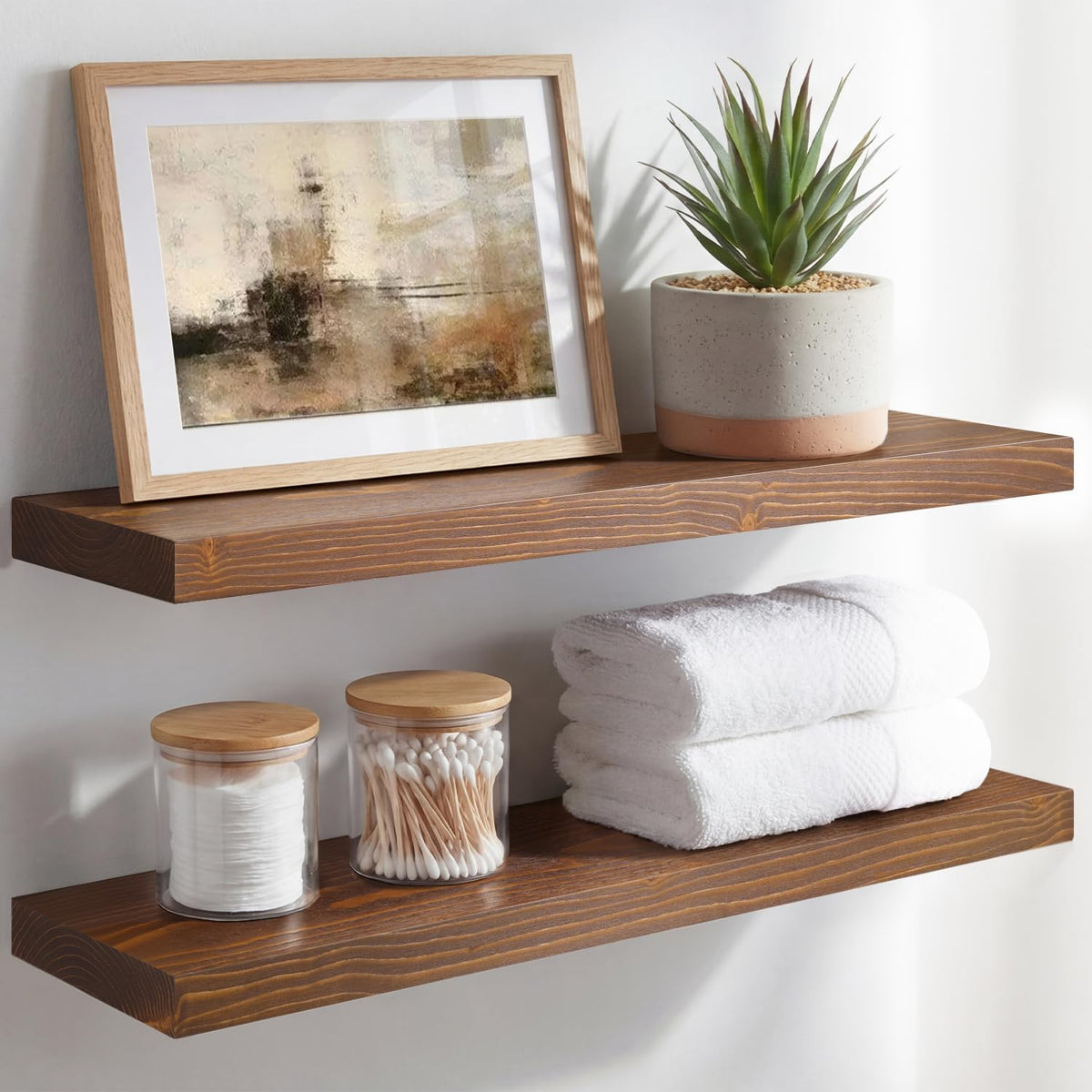 Homeforia 12 Inch Floating Shelves, High-End Solid Pine Wood, Set of 2