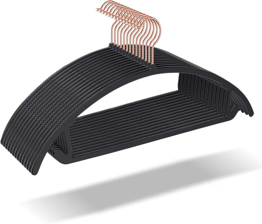 OIKA 50 Pack No-Bump Plastic Clothes Hangers, Black, Non-Slip, Space-Saving
