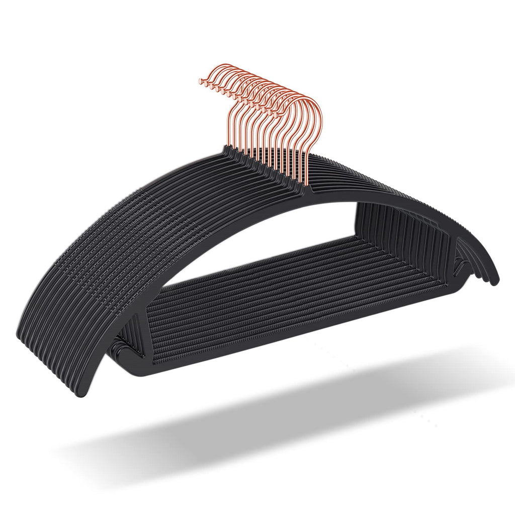 OIKA 50 Pack No-Bump Plastic Clothes Hangers, Black, Non-Slip, Space-Saving