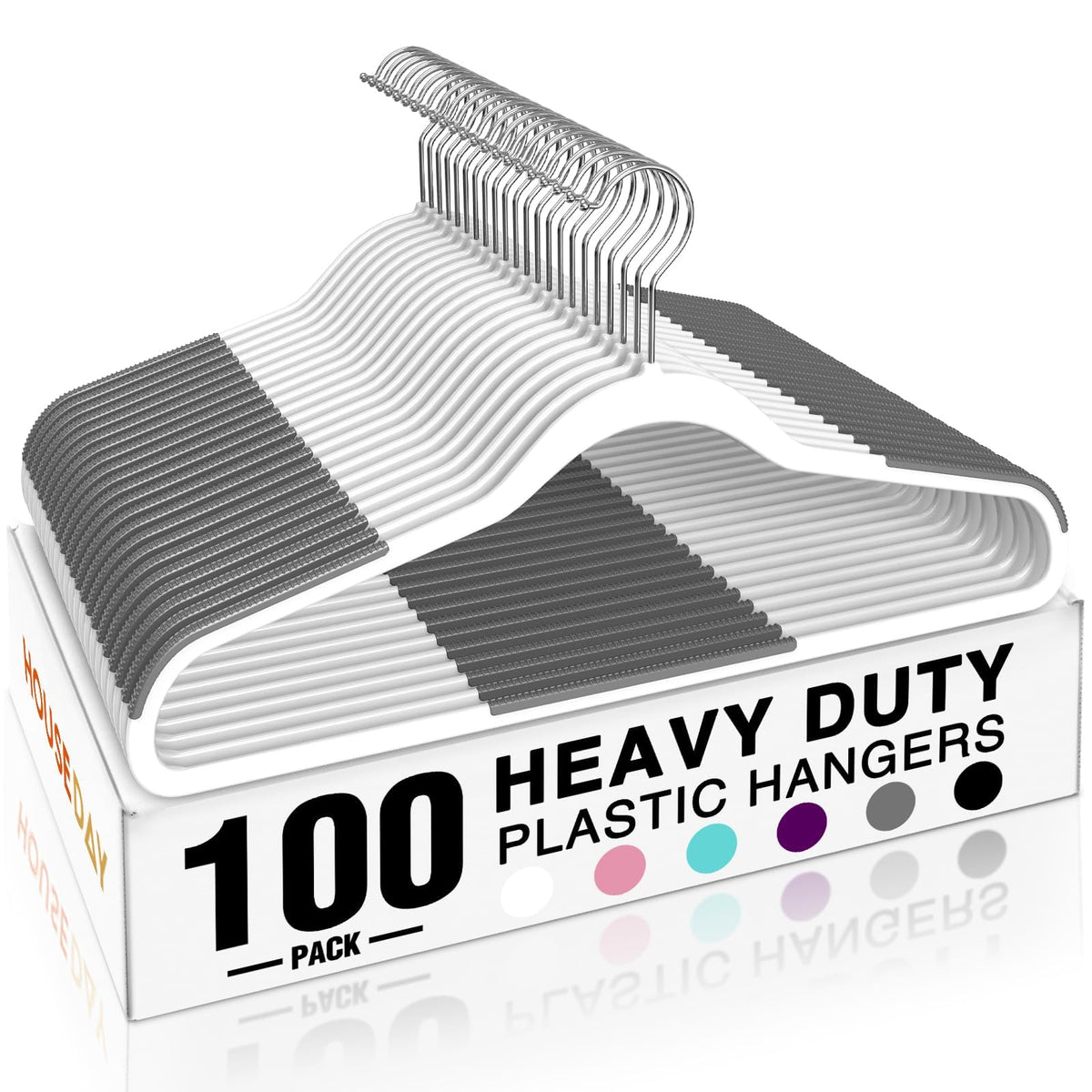 HOUSE DAY Non Slip Plastic Clothes Hangers 60 Pack with Rubber Pads, Grey