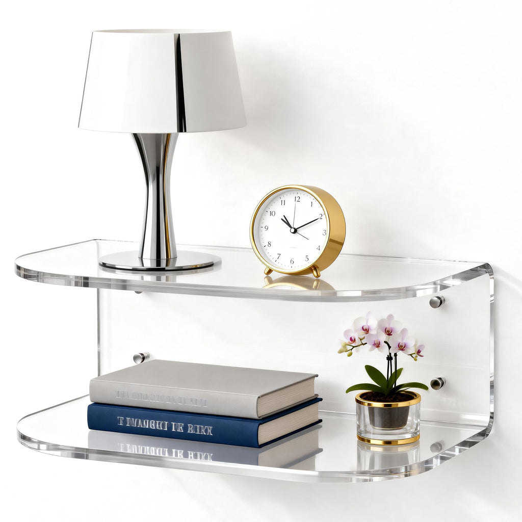 Acrylic Floating Nightstand, Wall Mounted Bedside Table Shelf (Clear, 15.7”×9.4“×5.9”)