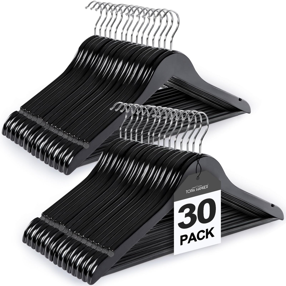 TOPIA HANGER Wooden Hangers 30 Pack, Wood Clothes Hanger Natural