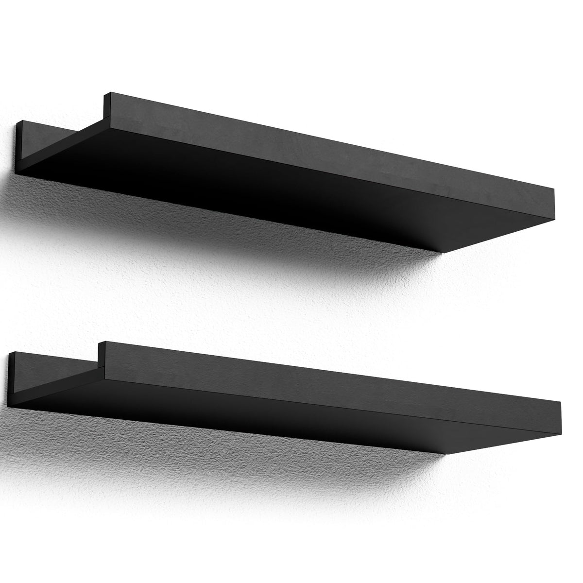 Boswillon Floating Shelves Set of 2, Small Wall Shelf with Lip, 16in, Black