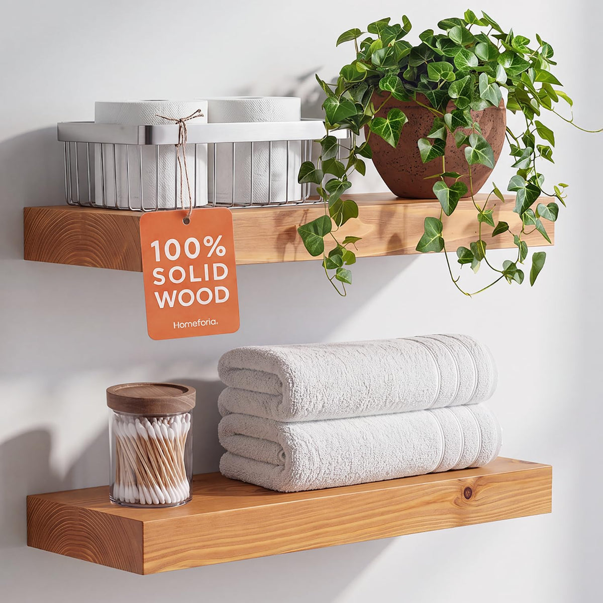 Homeforia 12 Inch Floating Shelves, High-End Solid Pine Wood, Set of 2