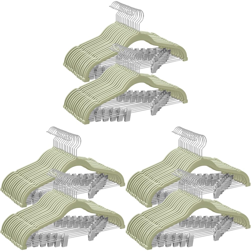 SONGMICS 30 Pack Pants Hangers, Velvet Hangers with Adjustable Clips
