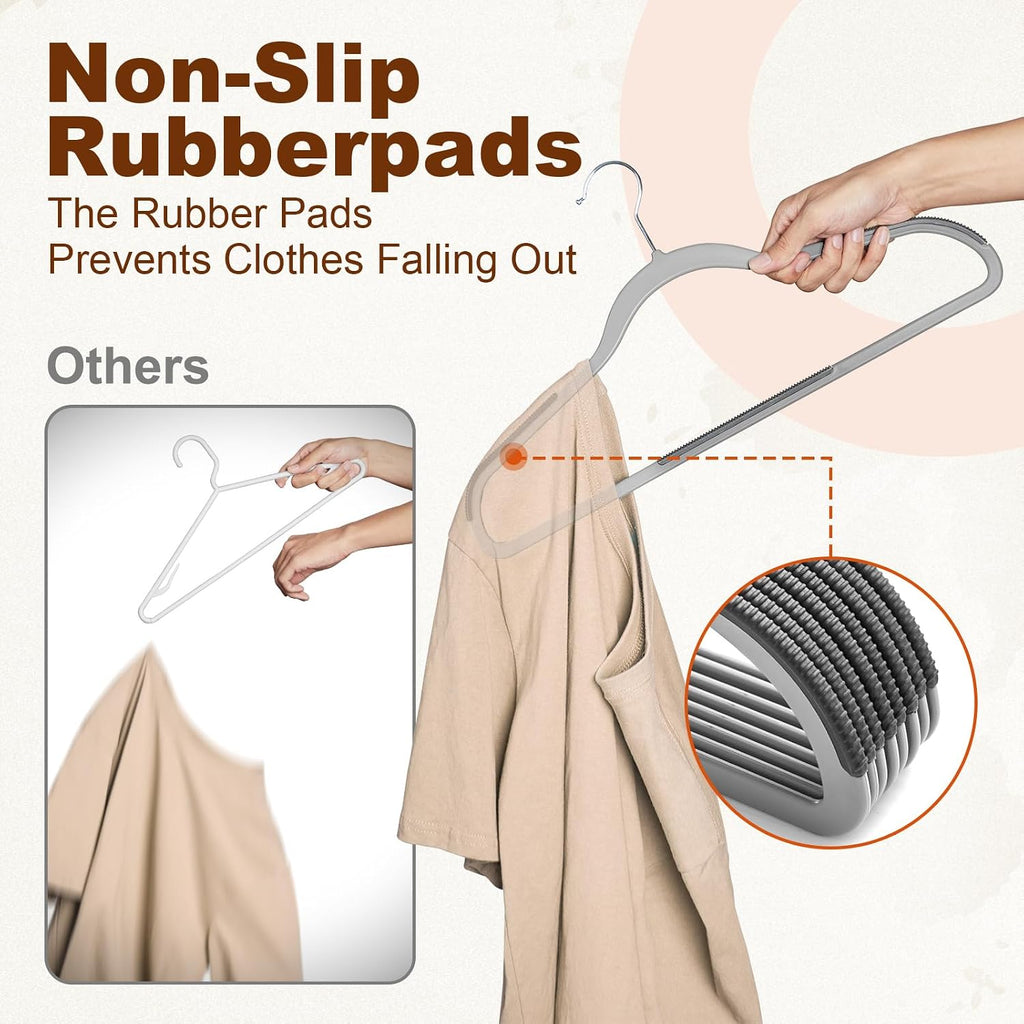HOUSE DAY Non Slip Plastic Clothes Hangers 60 Pack with Rubber Pads, Grey