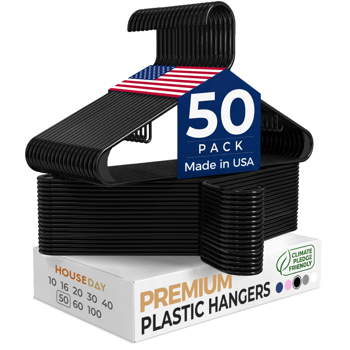 HOUSE DAY White Plastic Hangers 50 Pack, Slim Space-Saving Clothes Hangers