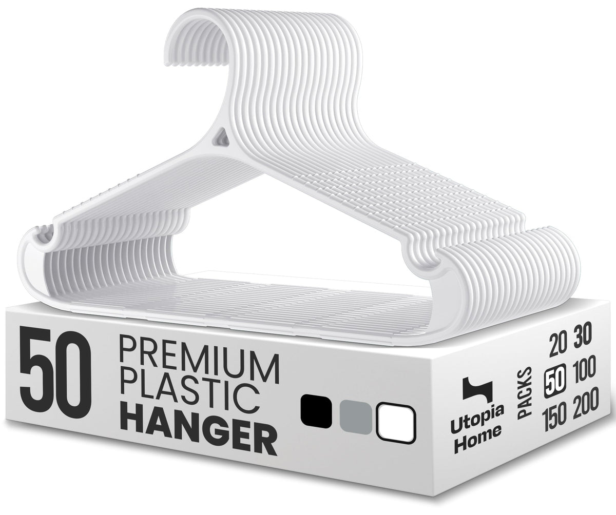 Utopia Home Plastic Hangers 20 Pack – Non-Slip with Pants Bar White