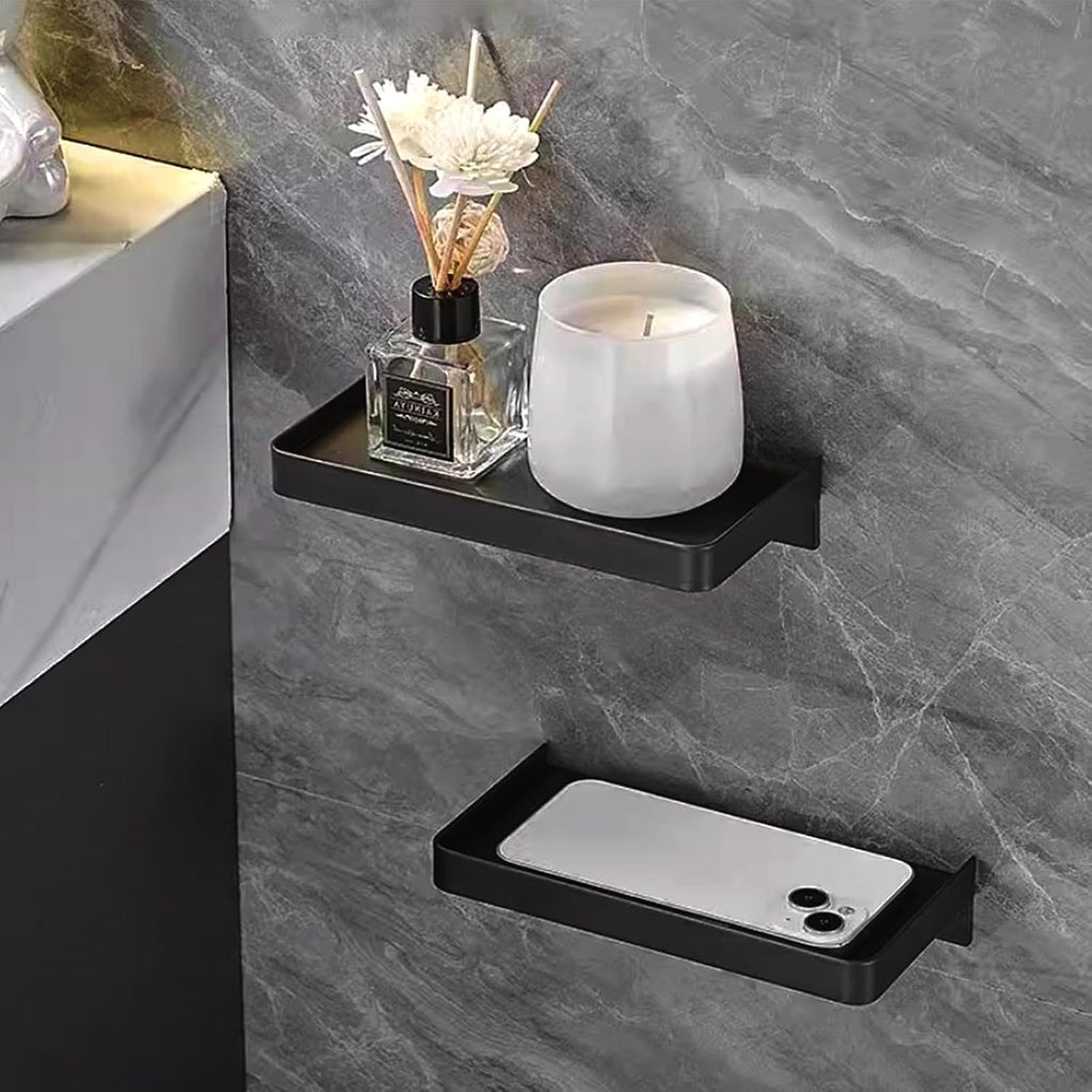 Cyrank Bathroom Cell Phone Shelf, Stainless Steel Wall Mount Toilet Phone Holder Toilet Small Floating Wall Shelves, 7.3x3.5 in (Black)