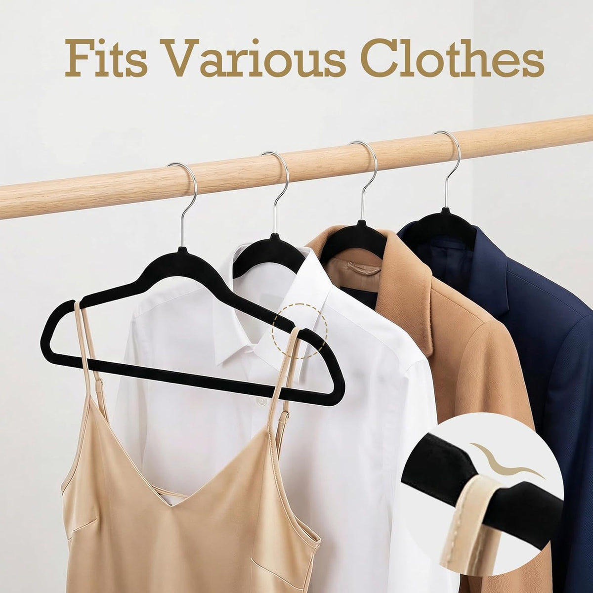 HOUSE DAY Black Velvet Hangers 60 Pack, Premium Non Slip Clothes Hangers