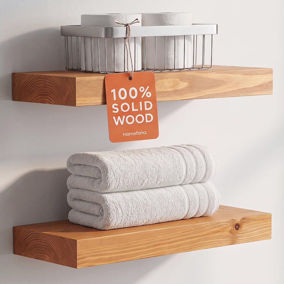 Homeforia 12 Inch Floating Shelves, High-End Solid Pine Wood, Set of 2