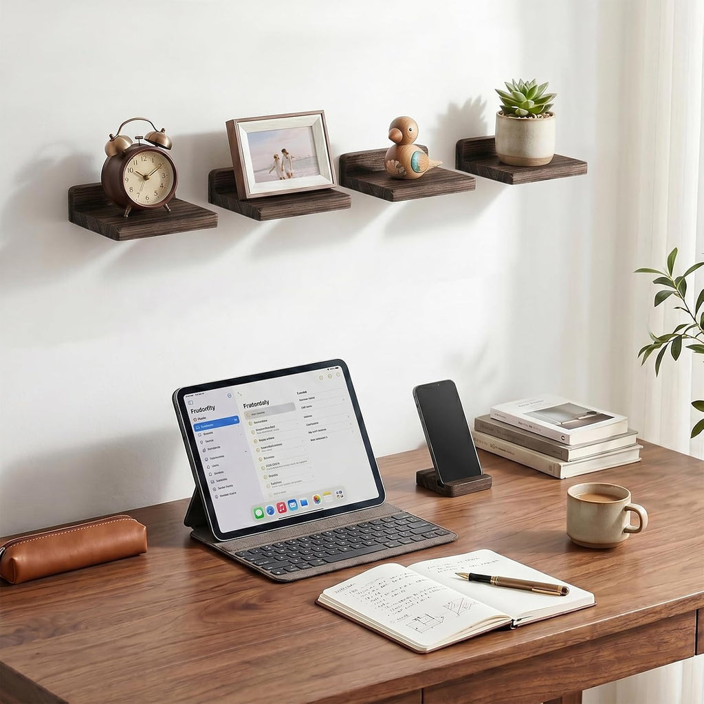Fixwal Small Floating Shelves for Wall (Dark Carbonized, Set of 4, 5 Inch)