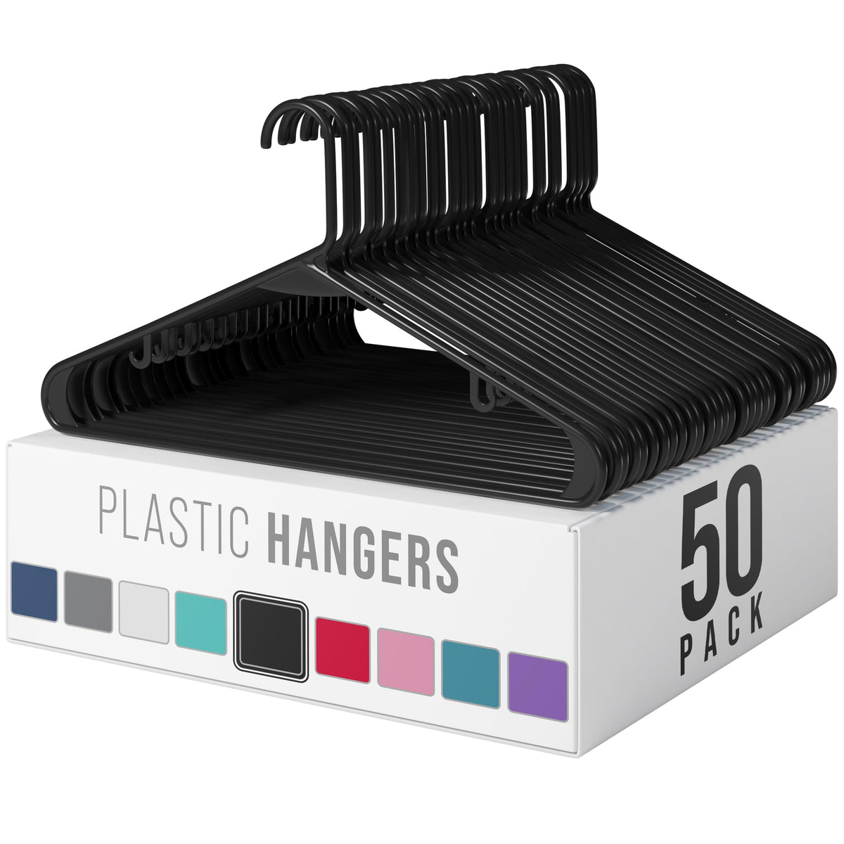 Plastic Hangers 50 Pack Black - Clothes Hangers - Makes The Perfect Coat Hanger and General Space Saving Hangers for Closet and New Apartment Essentials - Percheros Ganchos para Colgar Ropa Hangars