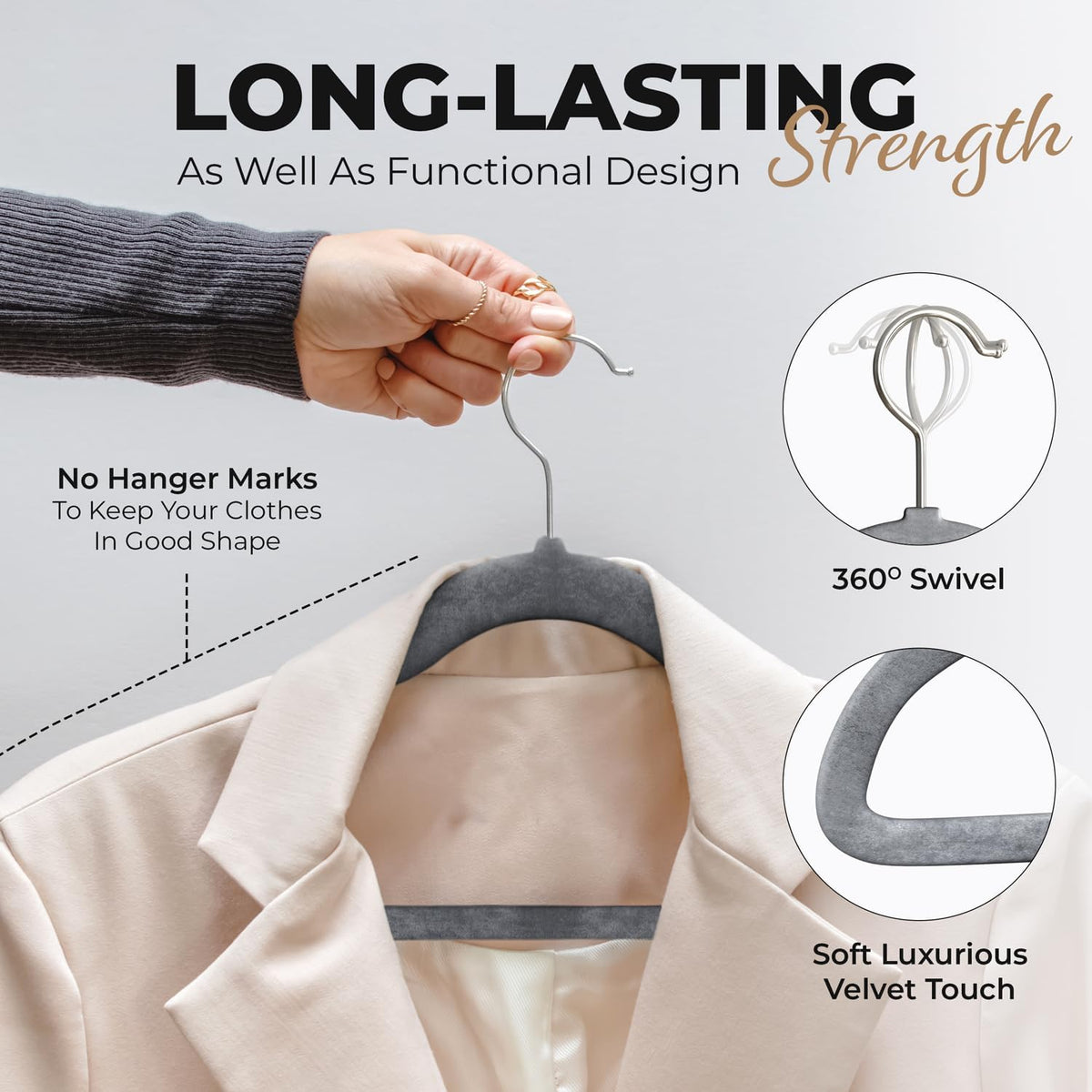 Our Modern Space 100 Pack Velvet Hanger for Shirt Pants Dresses Skirts Suits Jackets - Slim Space Saving Design - Standard Coat Hanger - Sturdy & Durable Design with Shoulder Grooves Hook