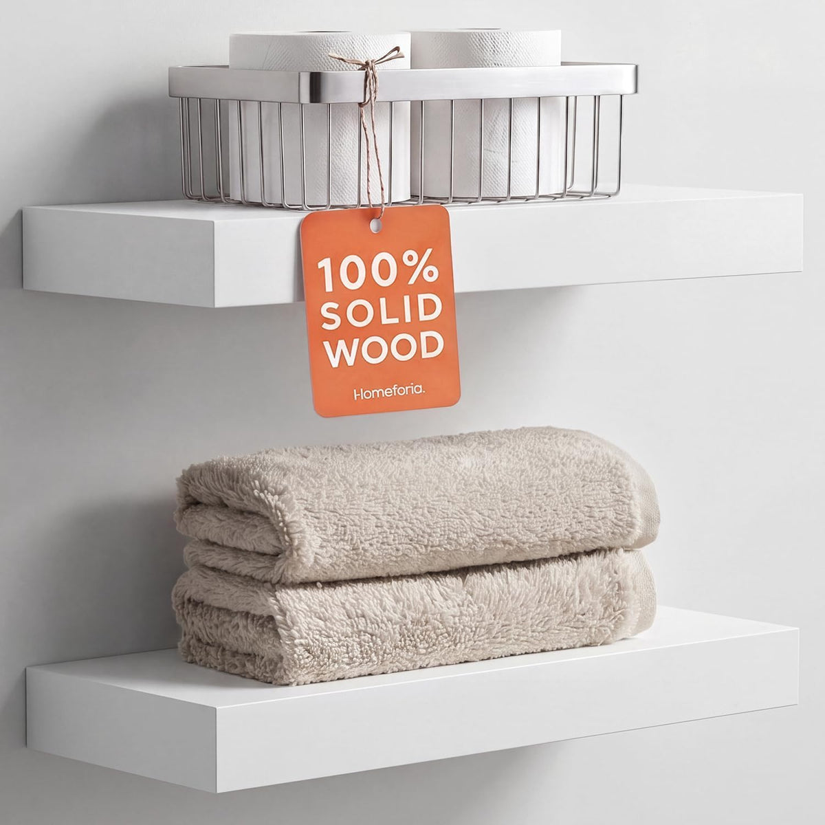 Homeforia 12 Inch Floating Shelves, High-End Solid Pine Wood, Set of 2