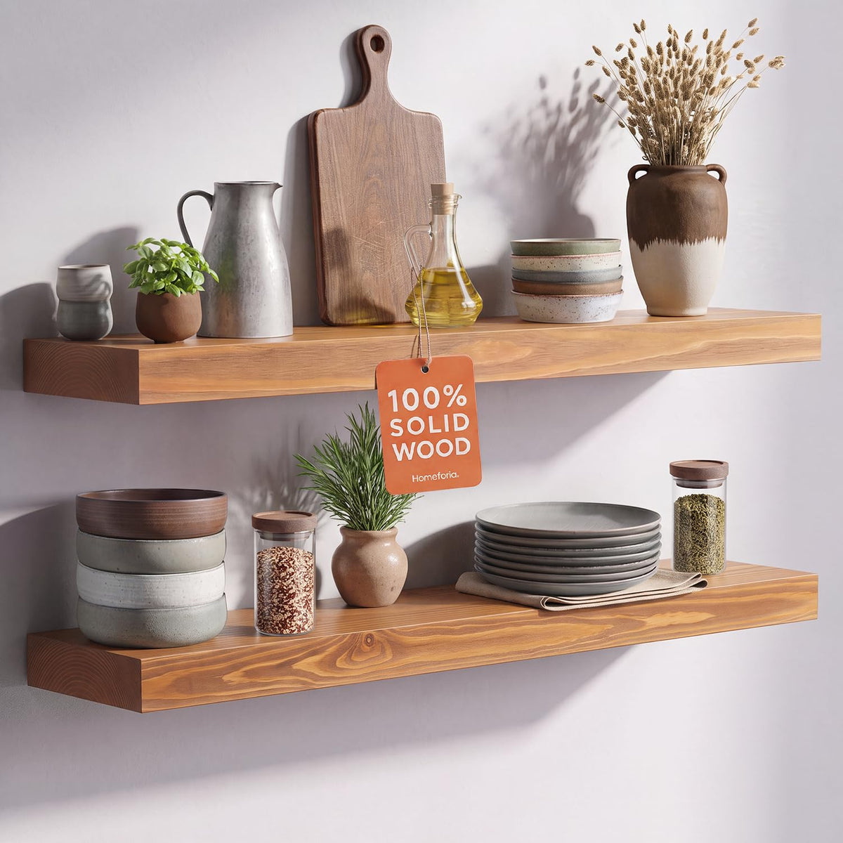 Homeforia 12 Inch Floating Shelves, High-End Solid Pine Wood, Set of 2