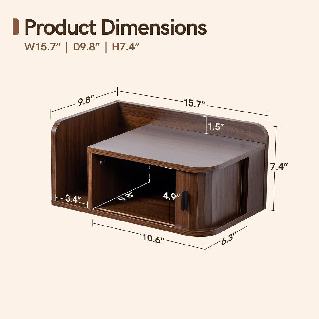 Floating Nightstand Walnut Fluted Bedside Table with Open Shelf (R)