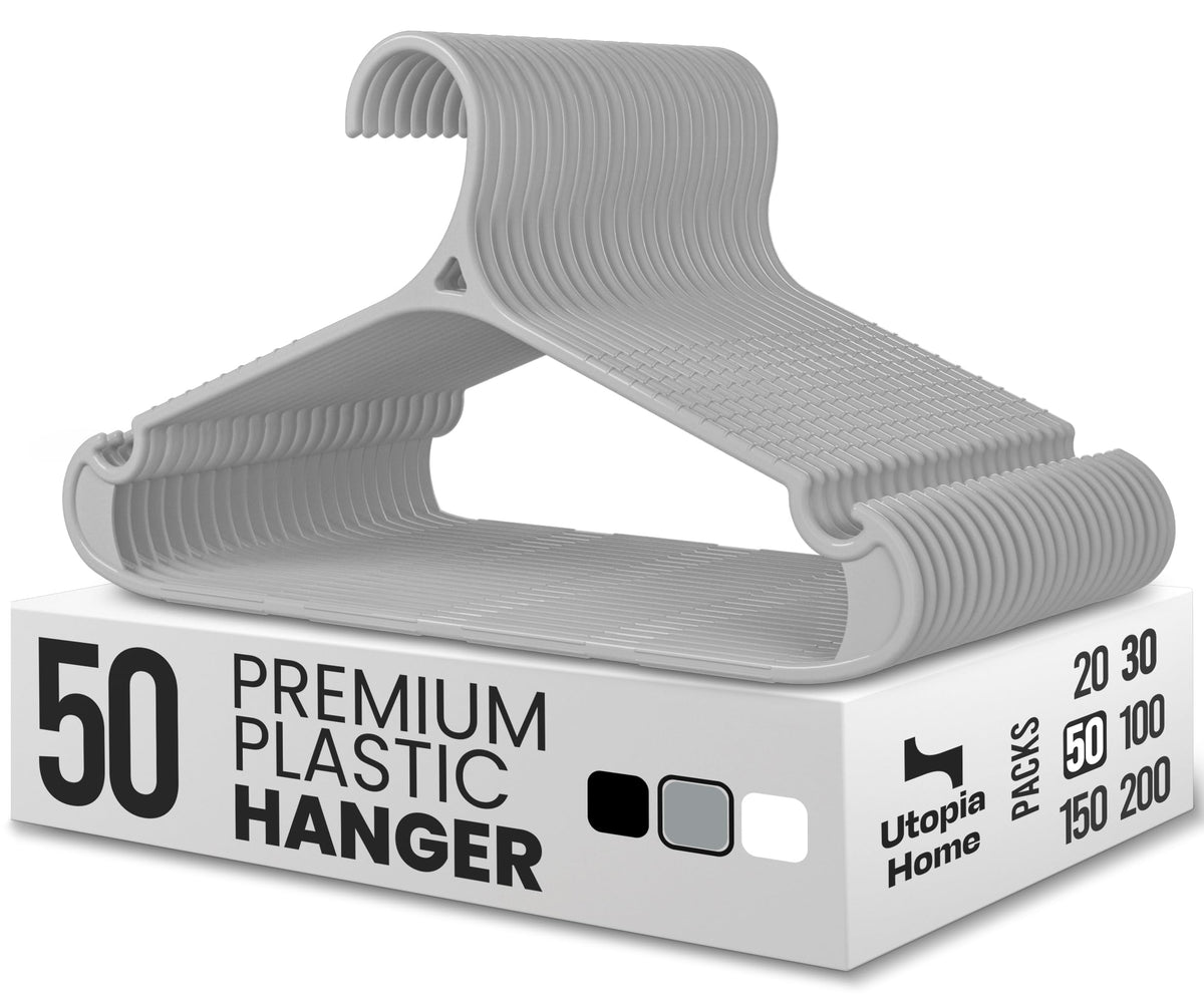 Utopia Home Plastic Hangers 20 Pack – Non-Slip with Pants Bar White