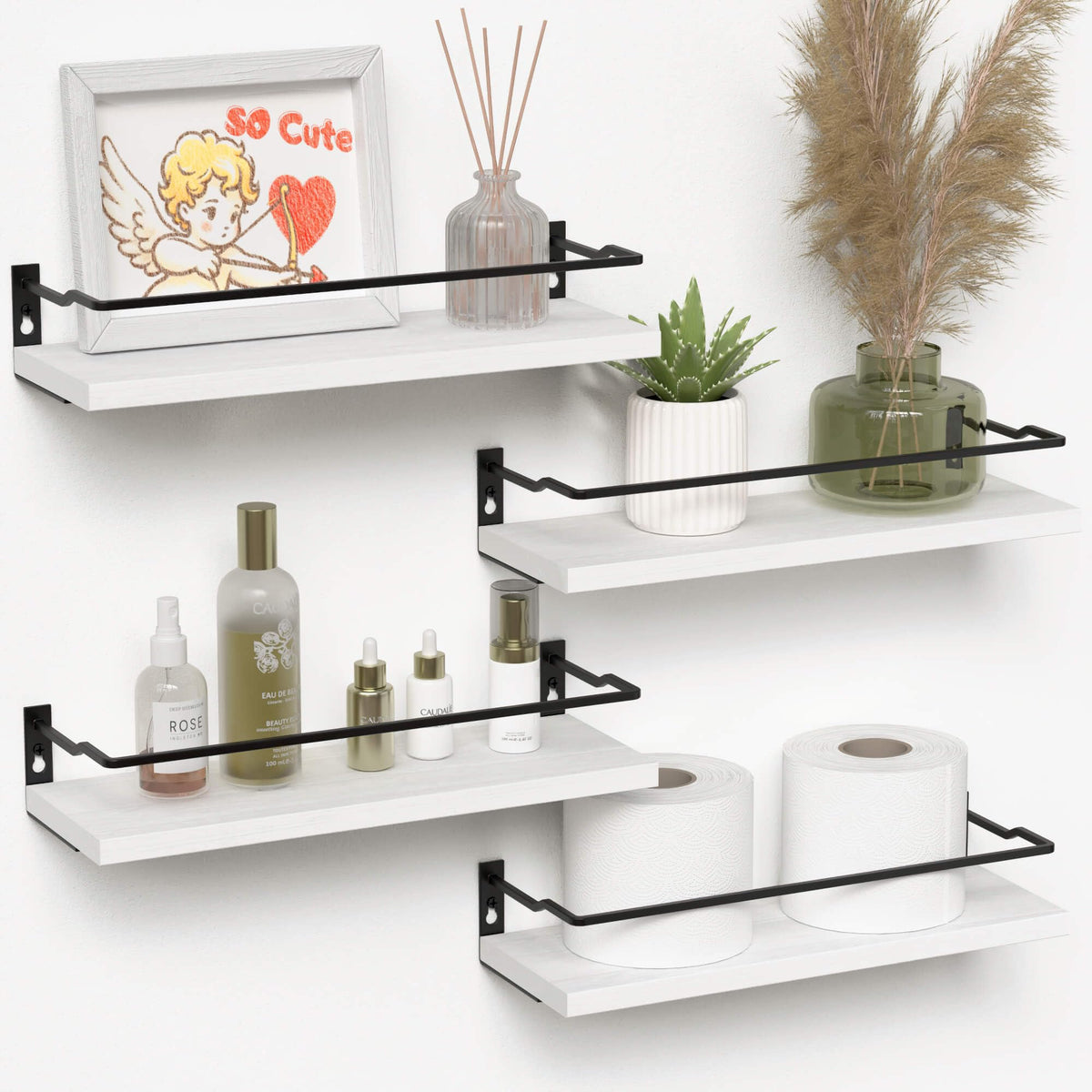 RICHER HOUSE Floating Shelves Bathroom, Small Wall Shelf Over Toilet 2 Set