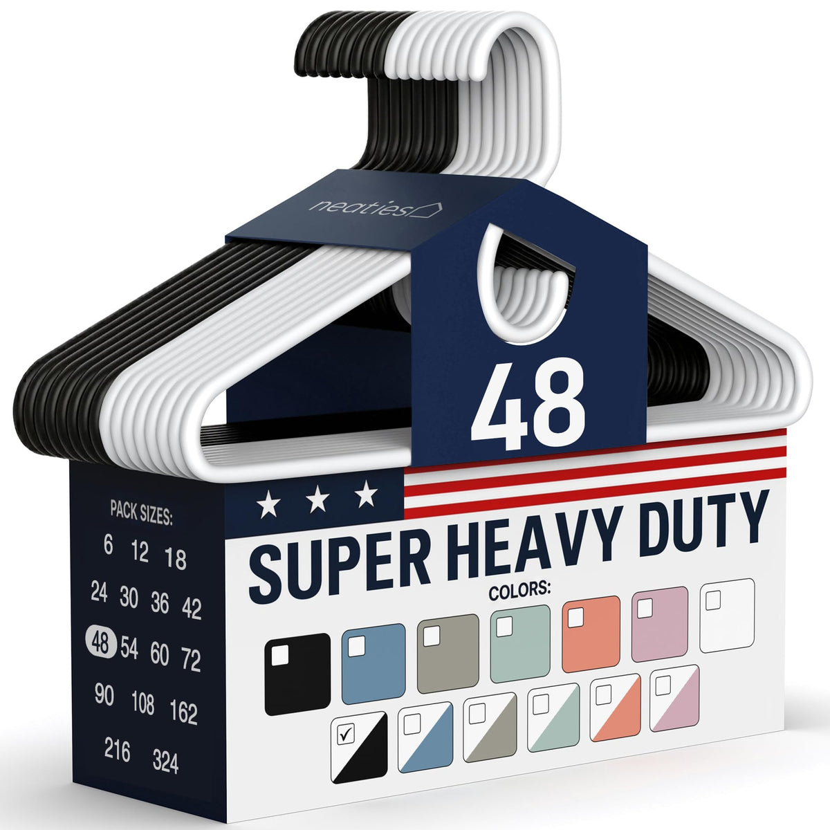 Super Heavy Duty Clothes Hangers 18 Pack – Made in the USA - 10lb Capacity, Thick Plastic Hangers for Pants, Coats, Jackets, Jeans and Adult Clothing – White