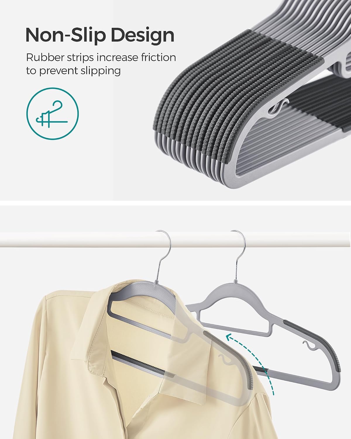 SONGMICS Pack of 50 Coat Hangers, Space-Saving Plastic Clothes Hangers