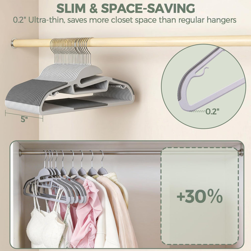 BAGAIL Plastic Hangers 50 Pack with Non-Slip Design,0.2 Inches Thick, 360°Swivel Hook Space Saving Organizer for Bedroom Closet,Shirts,Pants(Grey- S Shaped)