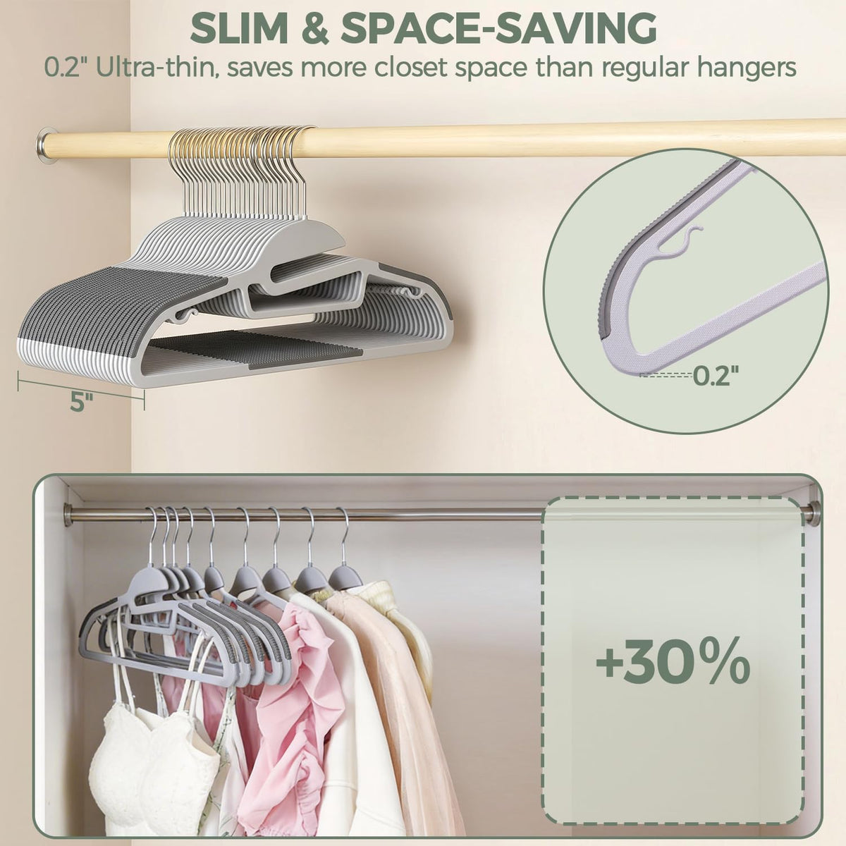BAGAIL Plastic Hangers 50 Pack with Non-Slip Design,0.2 Inches Thick, 360°Swivel Hook Space Saving Organizer for Bedroom Closet,Shirts,Pants(Grey- S Shaped)
