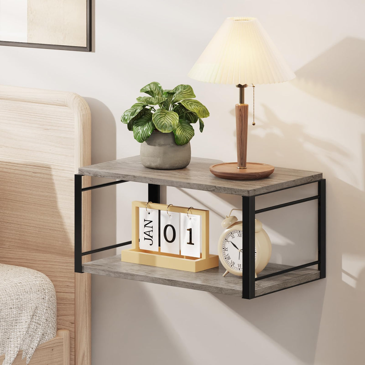 Floating Nightstand, Wood Bedside Shelf Wall Mounted Nightstand, Floating Bedside Table Wall Shelf for Bedroom, Living Room, Bathroom, Kitchen, Office (Vintage Brown)