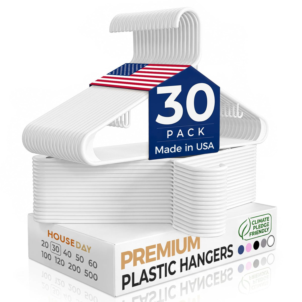 HOUSE DAY White Plastic Hangers 50 Pack, Slim Space-Saving Clothes Hangers