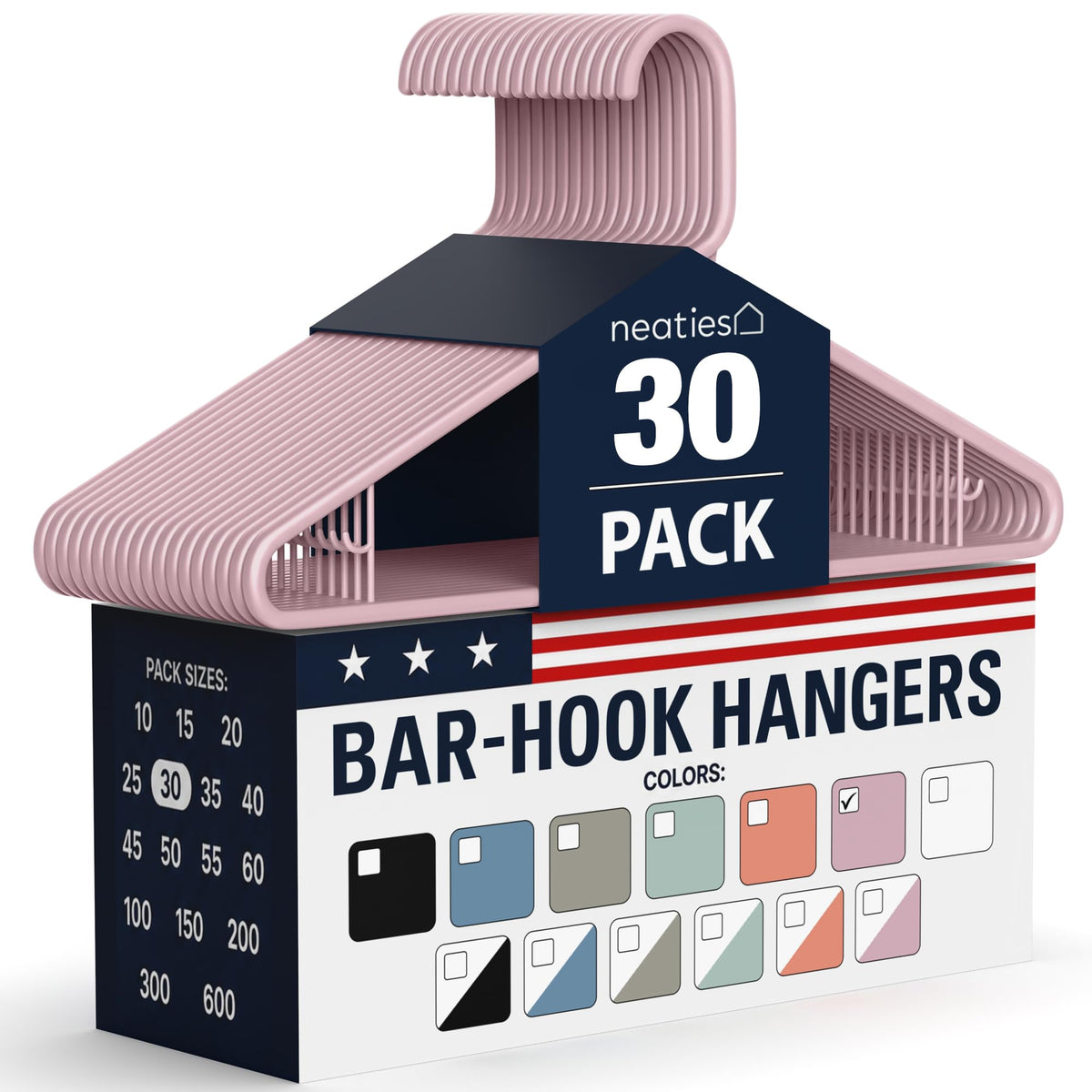 Plastic Hangers 30 Pack – Made in the USA – 6lb Capacity Standard Clothes Hangers with Strap Hooks for Dresses, Lingerie, Shirts, Pants, and Jackets – White