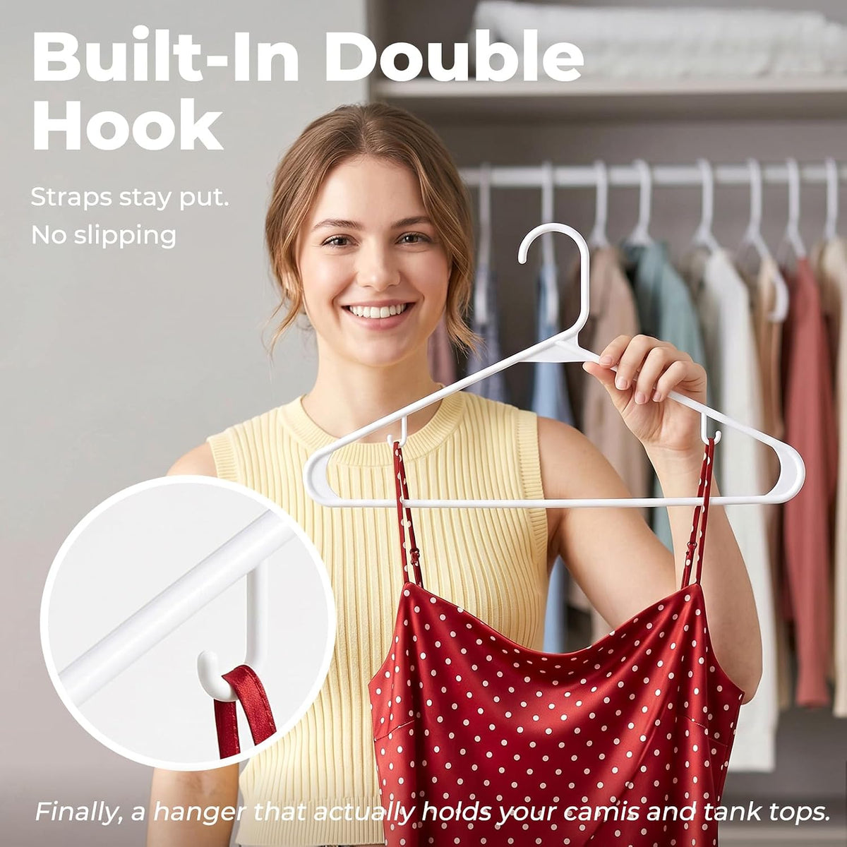 HOUSE DAY White Plastic Hangers 50 Pack, Slim Space-Saving Clothes Hangers