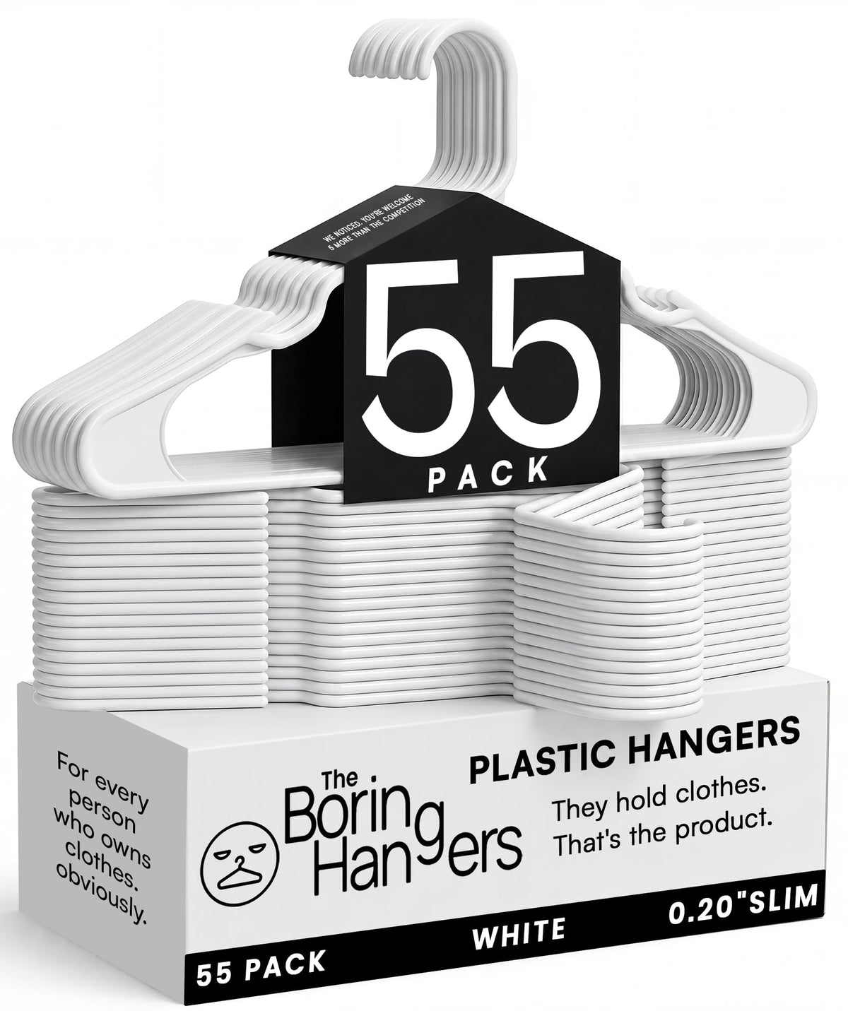 White Plastic Hangers 55 Pack - 10 lb Heavy Duty Plastic Clothes Hangers for Closet - 0.20" Thin, Slim & Space Saving White Coat Hangers for Shirts, Dresses, Jackets, Pants