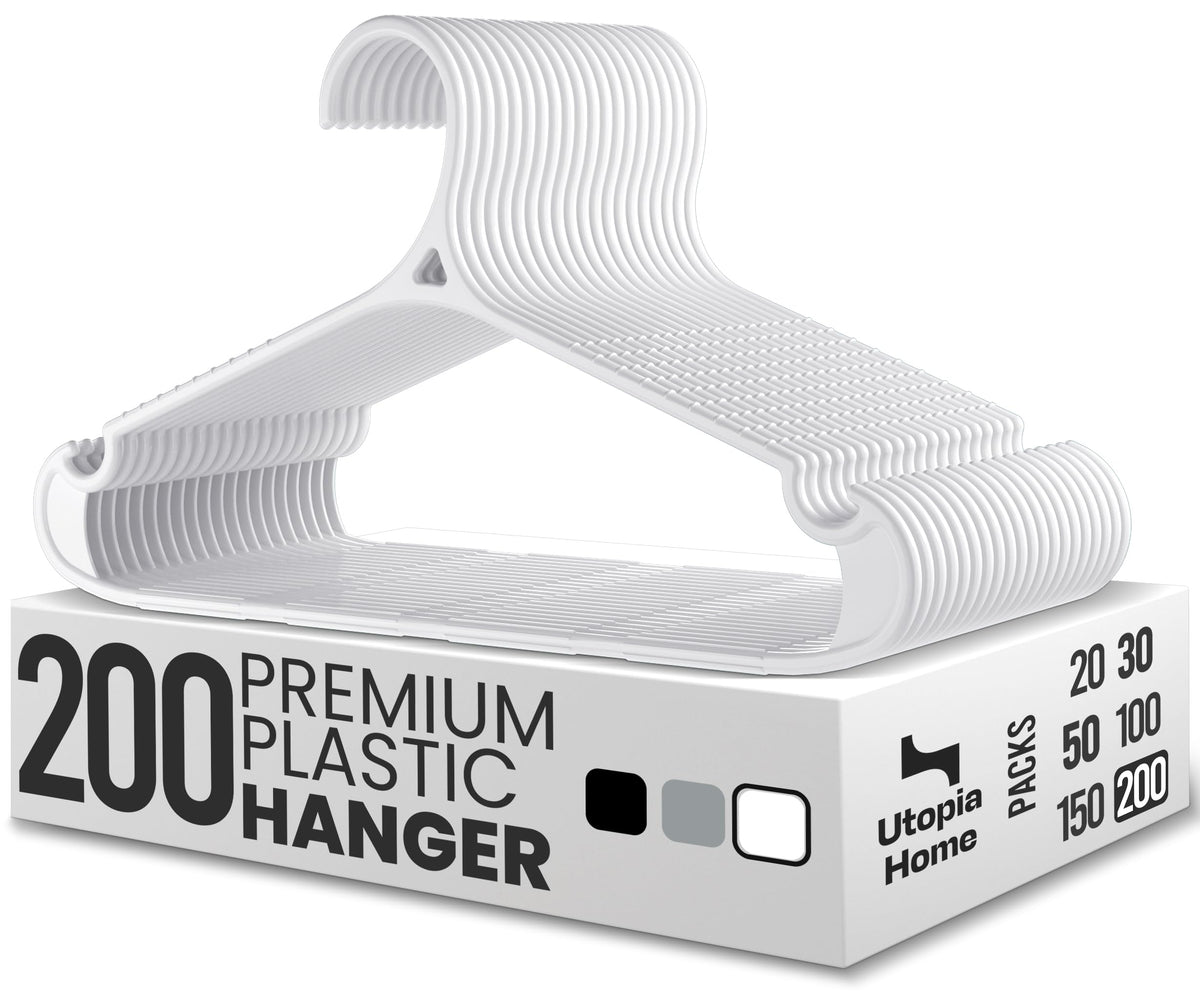 Utopia Home Plastic Hangers 20 Pack – Non-Slip with Pants Bar White