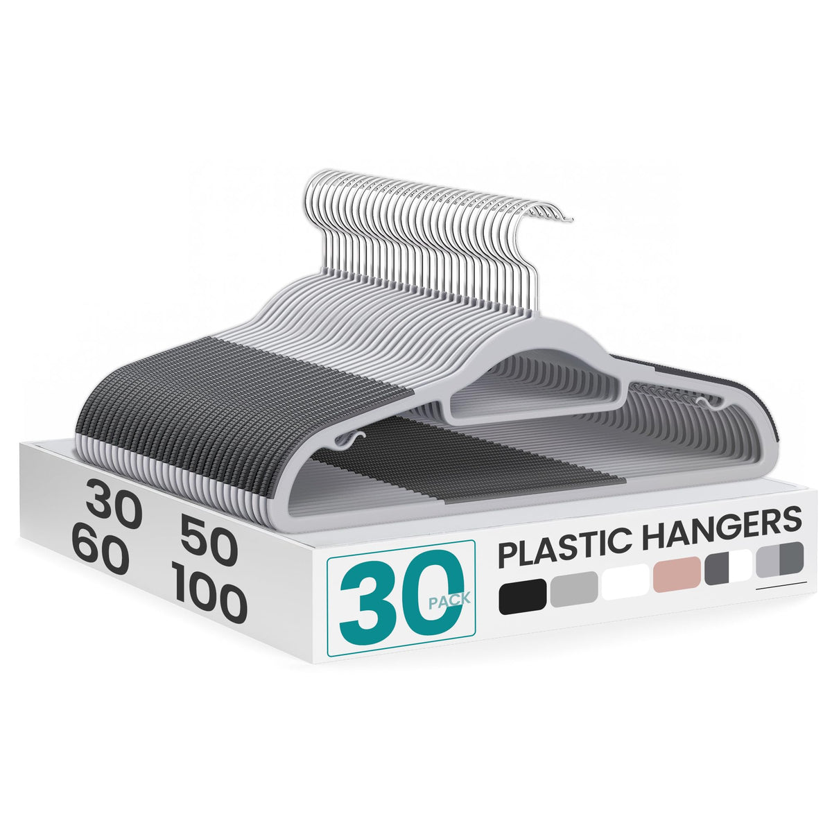 SONGMICS Pack of 50 Coat Hangers, Space-Saving Plastic Clothes Hangers