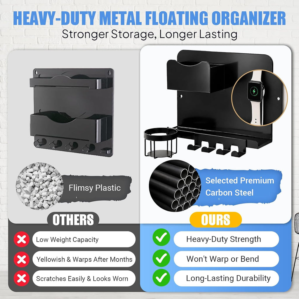 Metal Bedside Wall Shelf, No Drill Floating Bedside Shelf Wall Organizer
