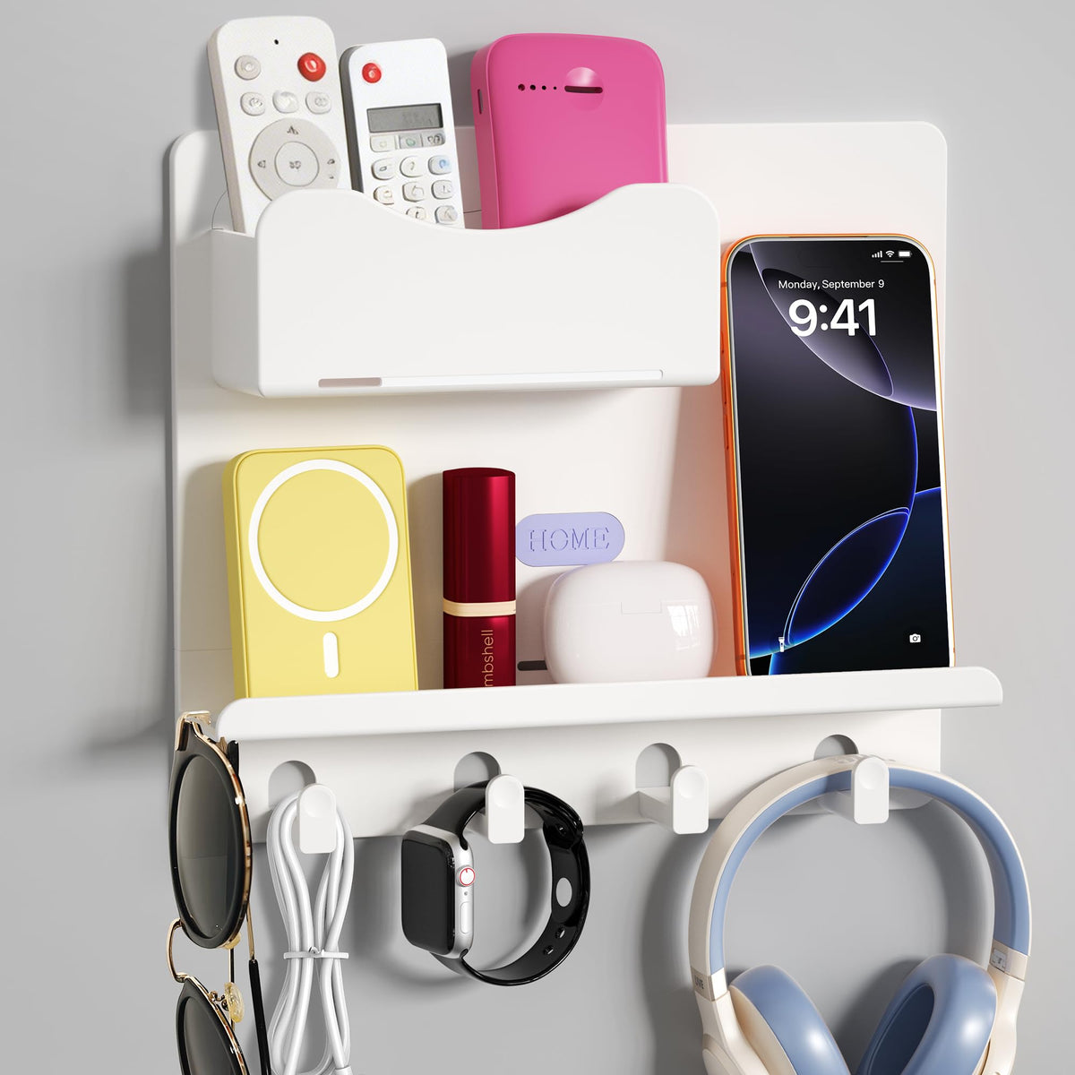 Bedside Wall Organizer, Wall Mount Self Stick On, Cute Room Decor Aesthetic, Girls Room Decor, Cool Stuff for Bedroom Storage and Organization