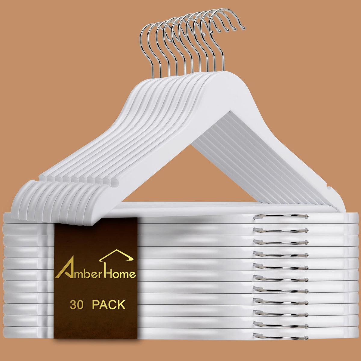 Amber Home 30 Pack Natural Wooden Coat Hangers, Wood Suit Hangers