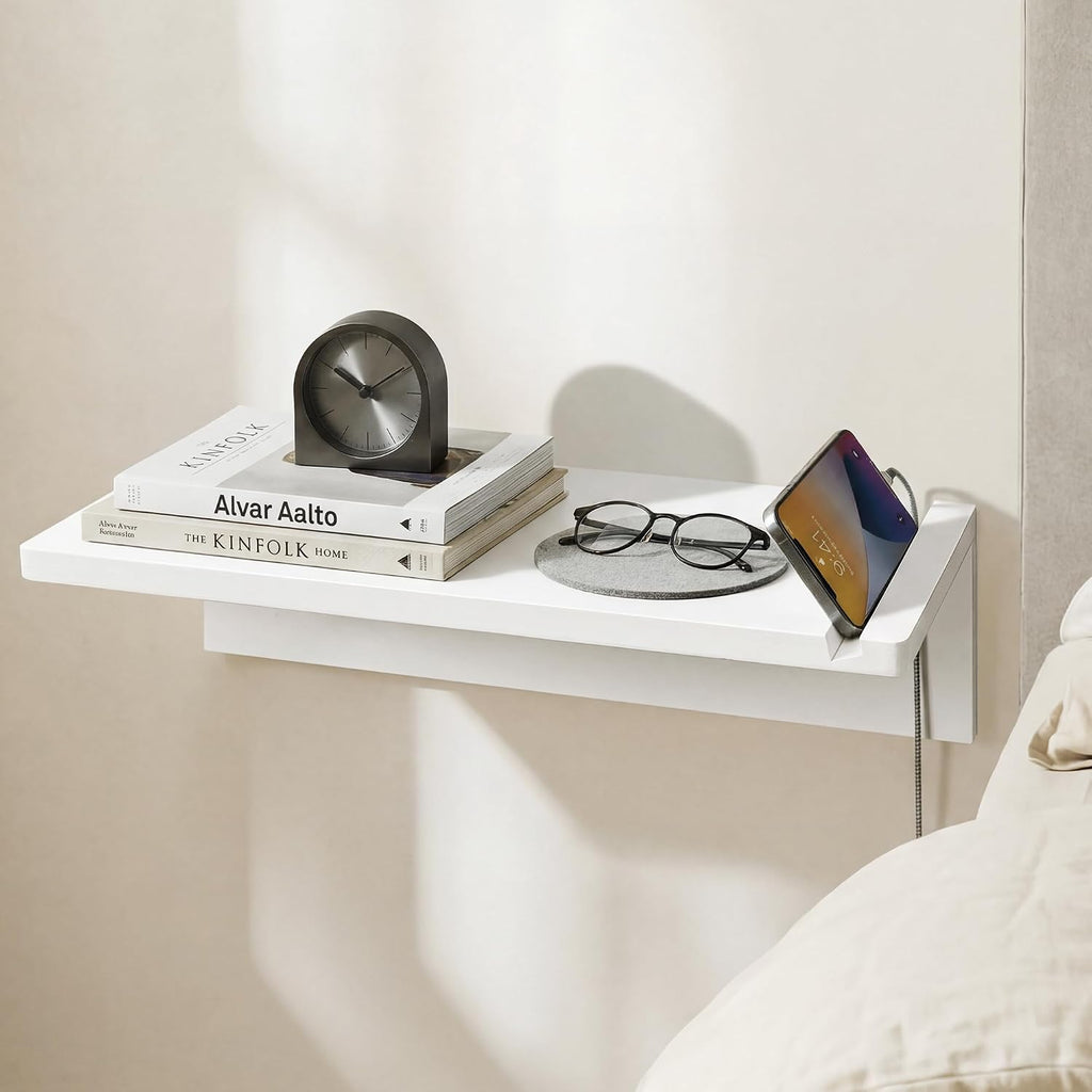 White Floating Nightstand Pine Small Bedside Table Wall Mounted
