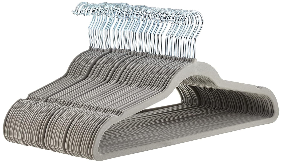 Amazon Basics Slim Velvet Non-Slip Space Saving Suit Clothes Hangers, Sturdy Metal, Gray/Silver, 30-Pack