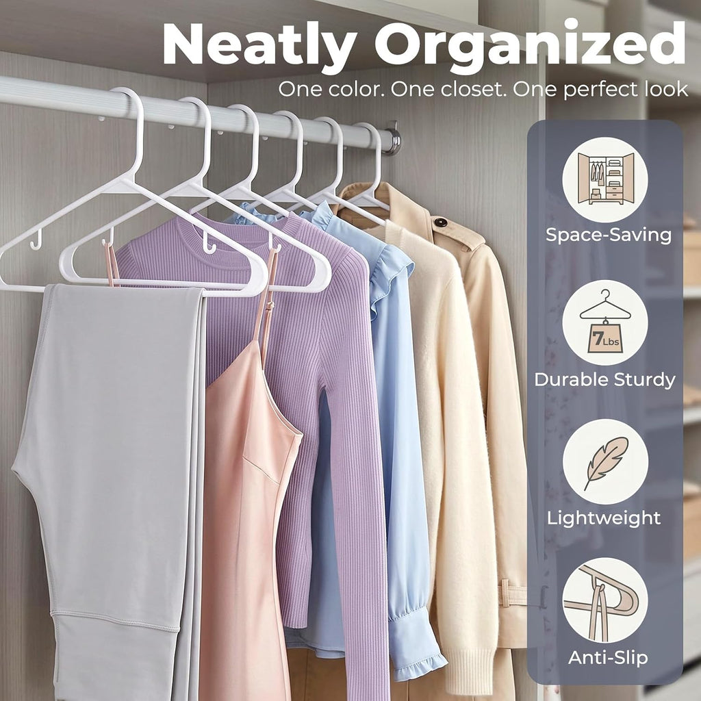 HOUSE DAY White Plastic Hangers 50 Pack, Slim Space-Saving Clothes Hangers