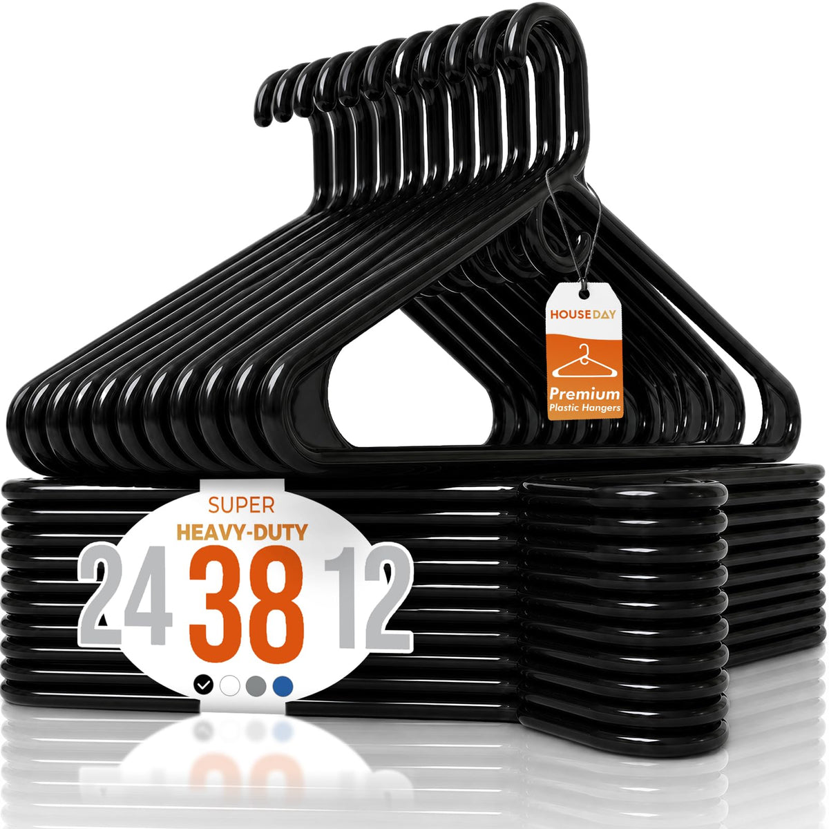 HOUSE DAY Heavy Duty Plastic Hangers 24 Pack - Thick Black Clothes Hangers