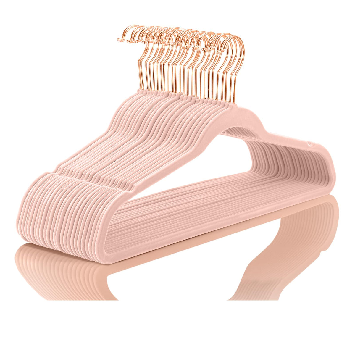 MIZGI Velvet Hangers 50 Pack Non Slip Heavy Duty Blush Pink Rose Gold Hooks