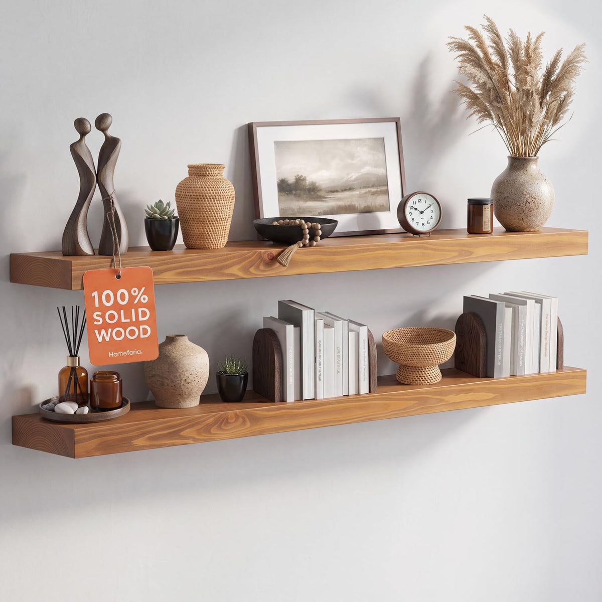 Homeforia 12 Inch Floating Shelves, High-End Solid Pine Wood, Set of 2