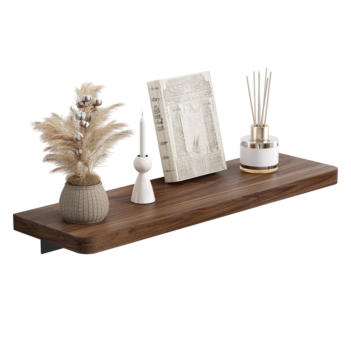 Danpoo Solid Walnut Floating Shelf, 8 inch Small Natural Wood Wall Mounted Shelf for Bathroom, Kitchen, Bedroom, Living Room, Farmhouse Decor